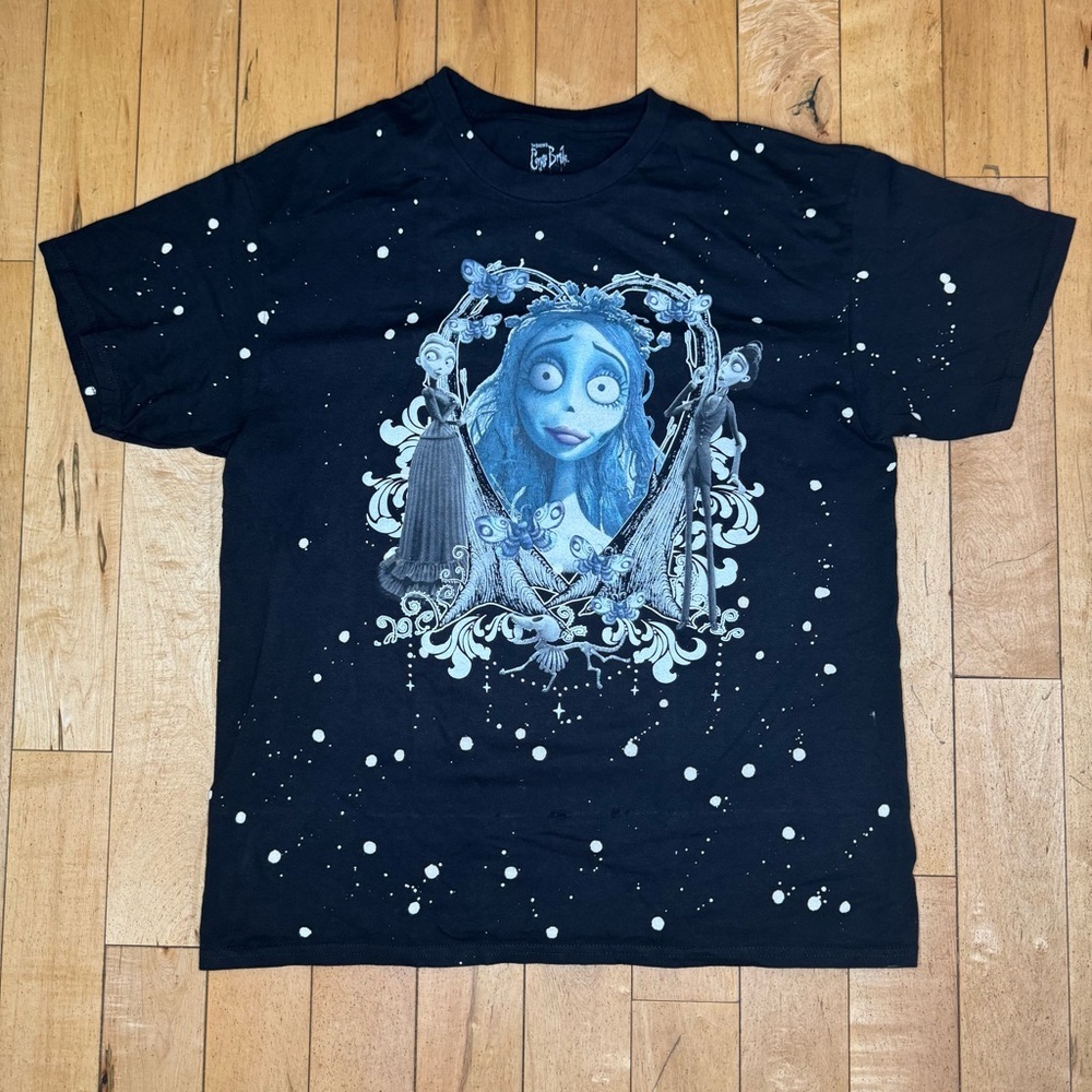 Corpse Bride Trio Bleach Splatter Boyfriend Fit Girls T-Shirt size L